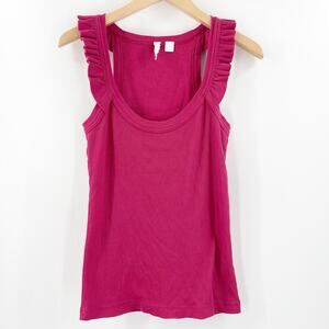 ELOISE Tank Top Size Medium Ribbed Ruffle Sleeves 100% Cotton Berry Sleeveless